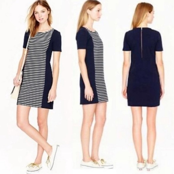 J. Crew Dresses & Skirts - J. Crew Navy Striped Knit Short Sleeve Mini Shift Dress Size 0 *EUC*